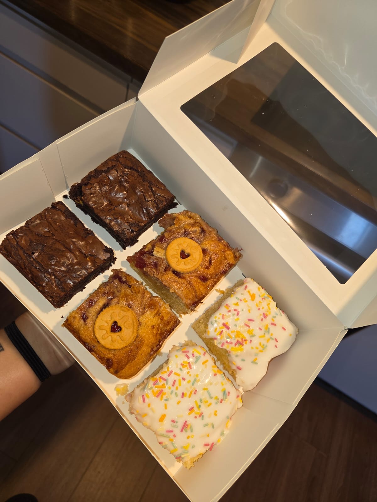 Mia’s Mixed Treat Box with brownies, blondies and iced cake slices