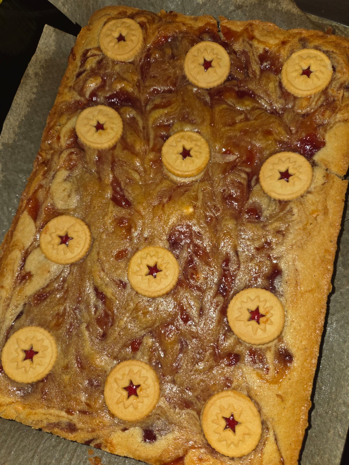 White Chocolate & Jam Blondies with biscuit decorations